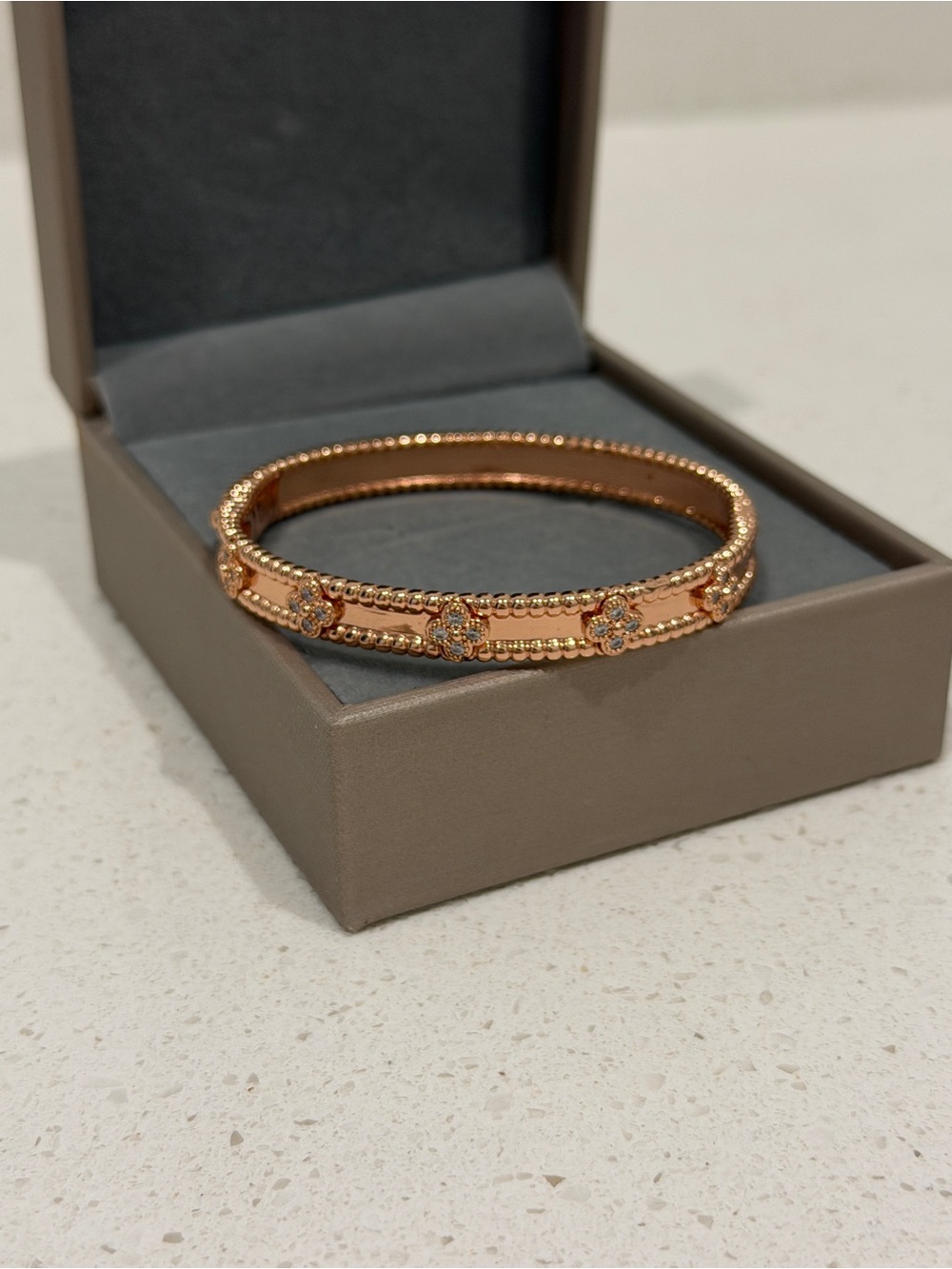 Rose Gold Floral Pavé Bangle Bracelet